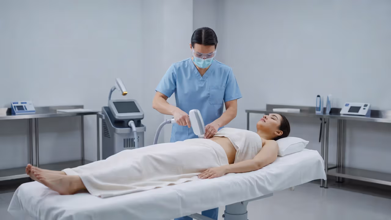 Laser hair removal preparation for bikini area in a clinical setting