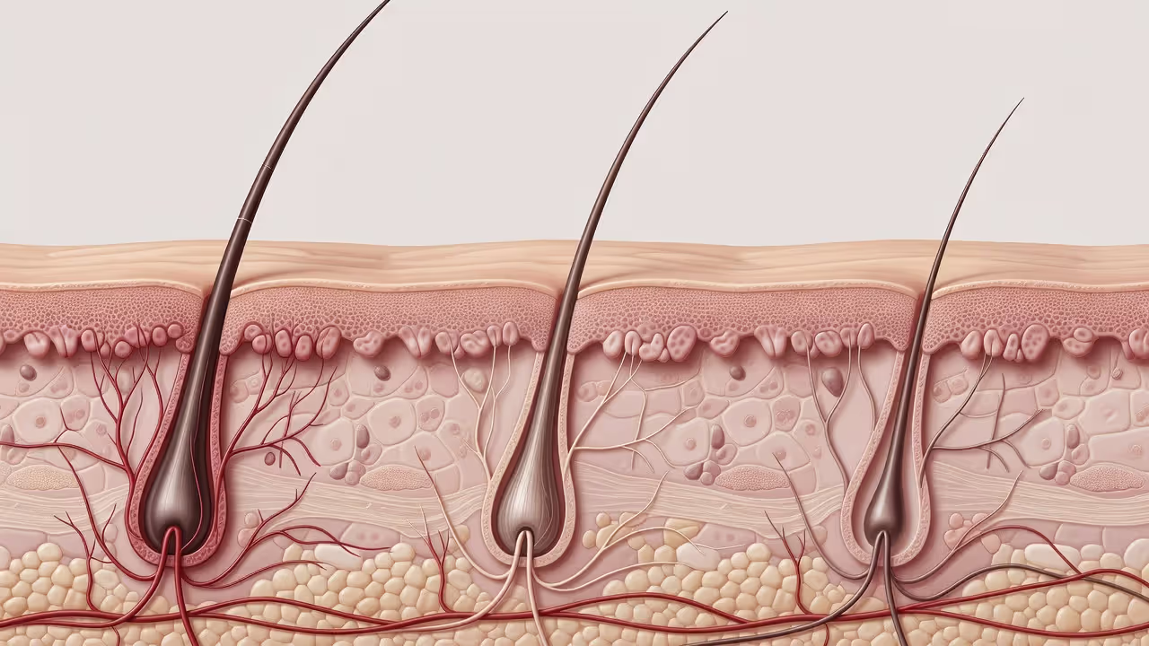 Diagram of hair growth cycle phases showing anagen, catagen, and telogen stages