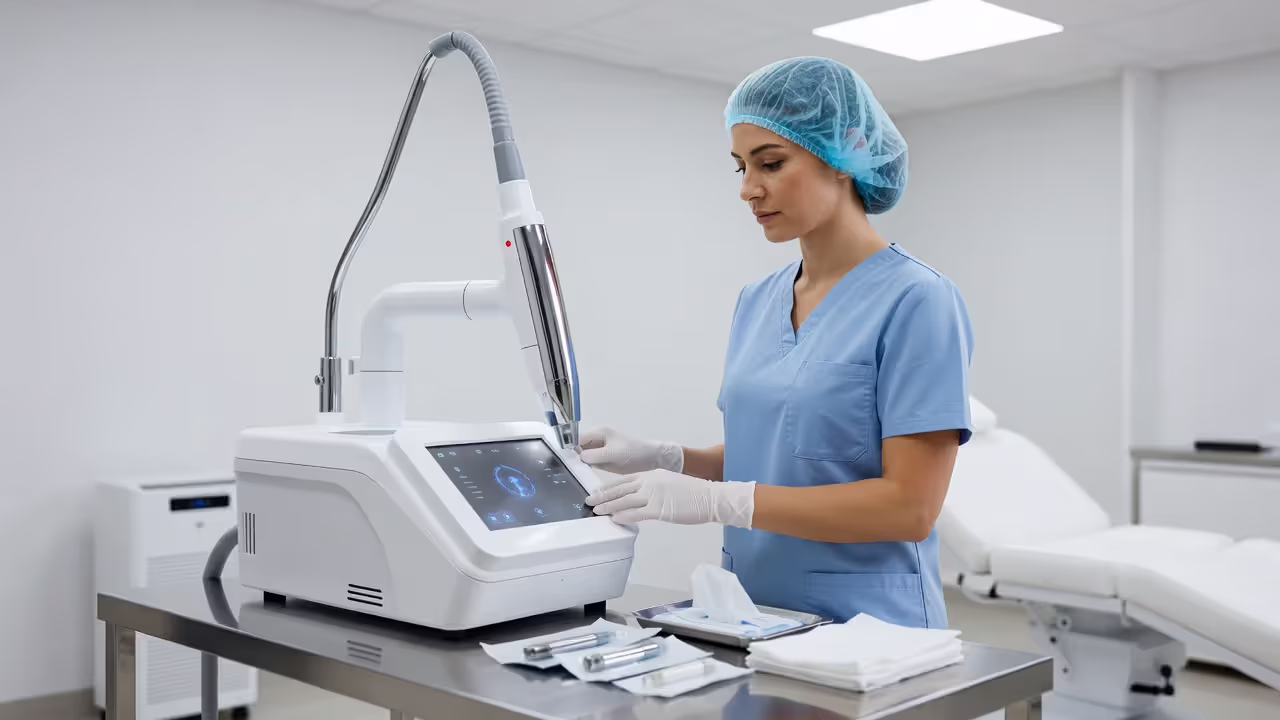 Professional laser hair removal setup in a clinical environment