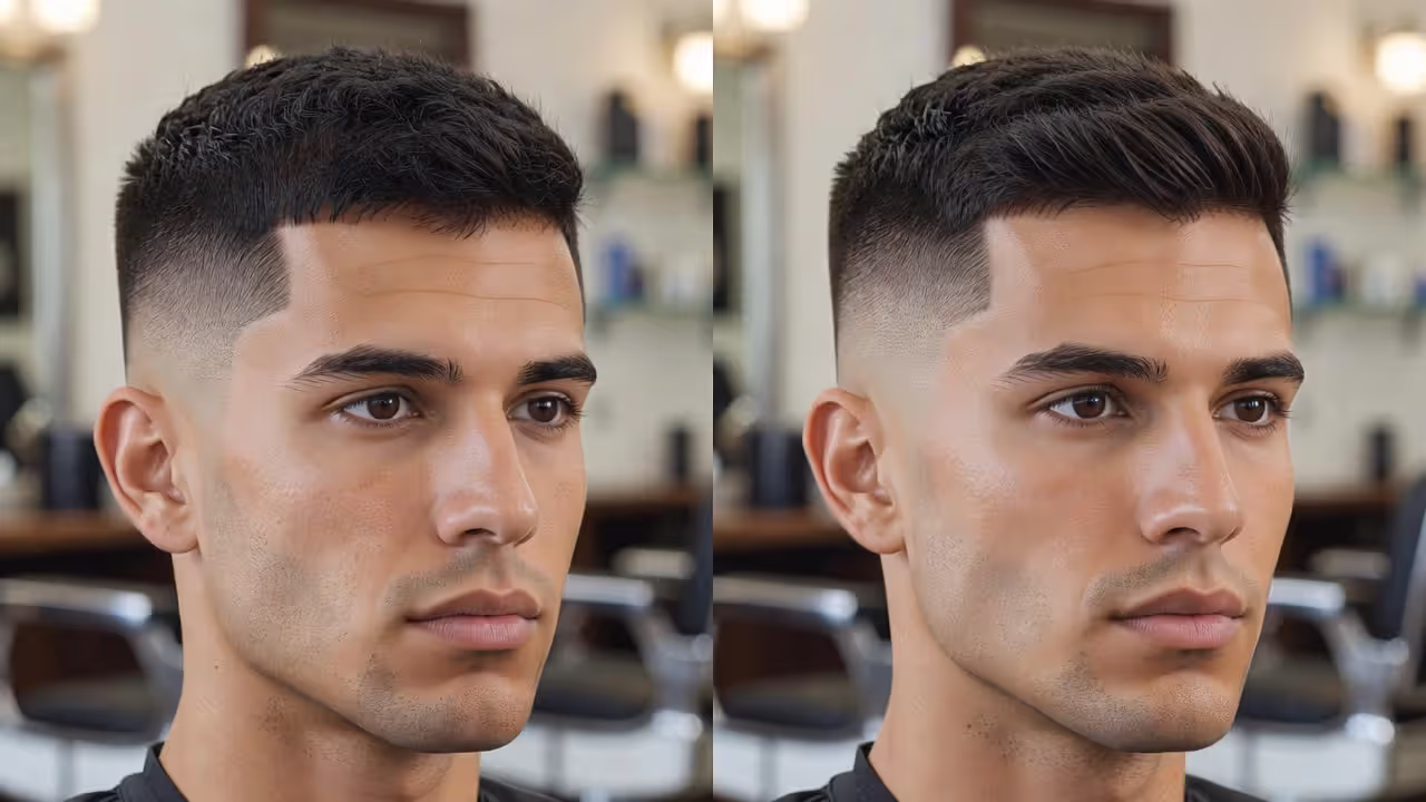 Low fade vs high fade haircut comparison on two men