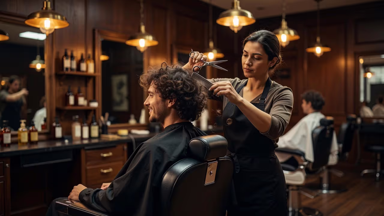 Man getting a trim to maintain his perm style