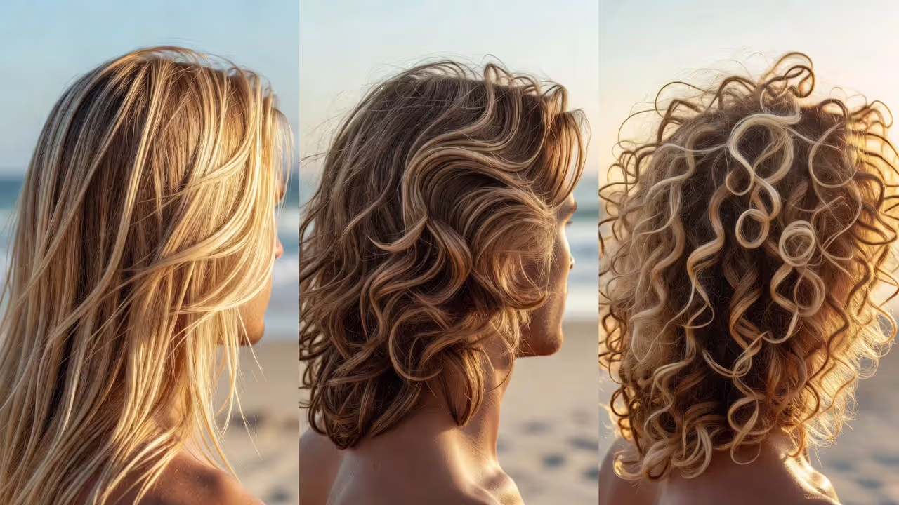Comparison of surfer hair styles across straight, wavy, and curly hair types