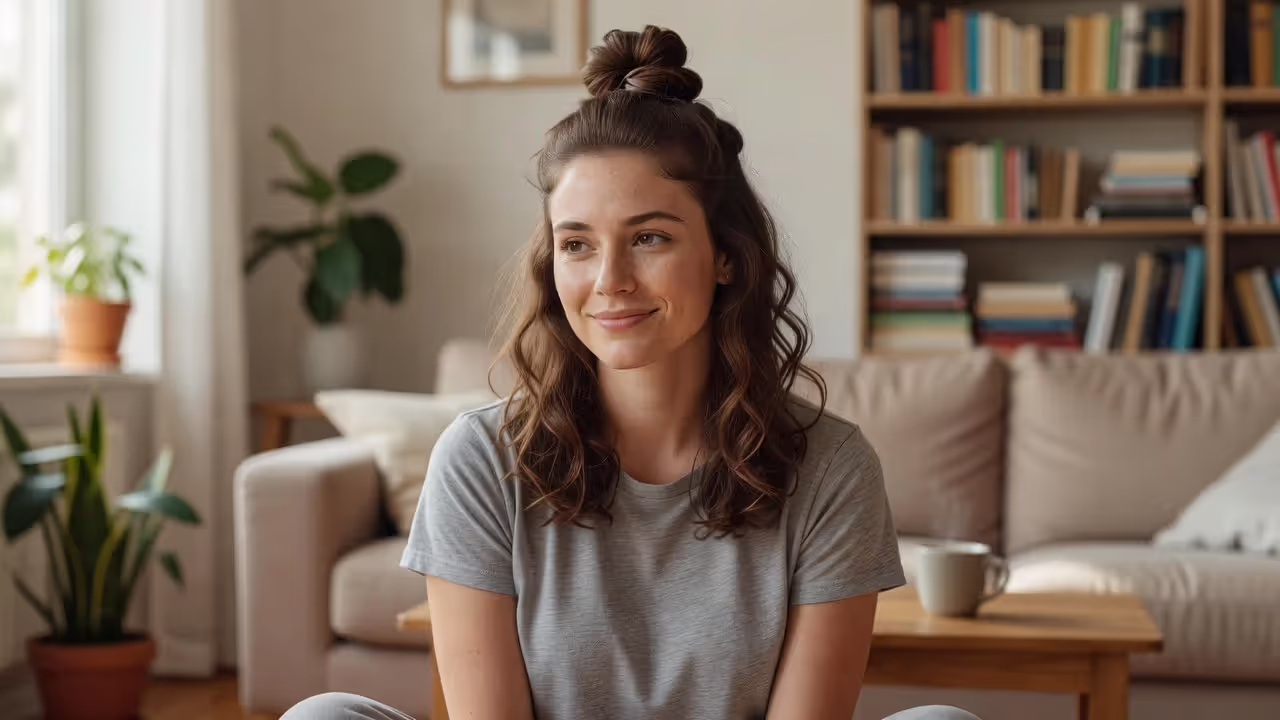 Half up bun hairstyle on medium length hair
