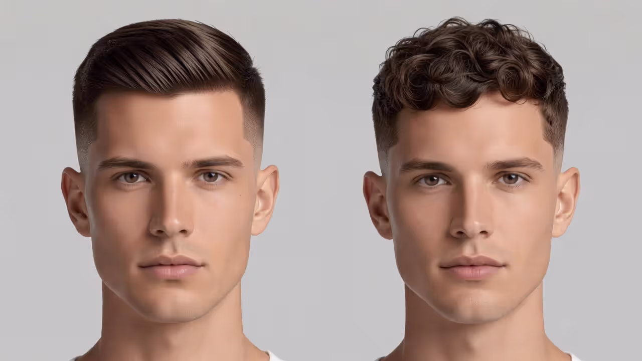 Comparison of short taper fade haircut on straight hair vs wavy hair men