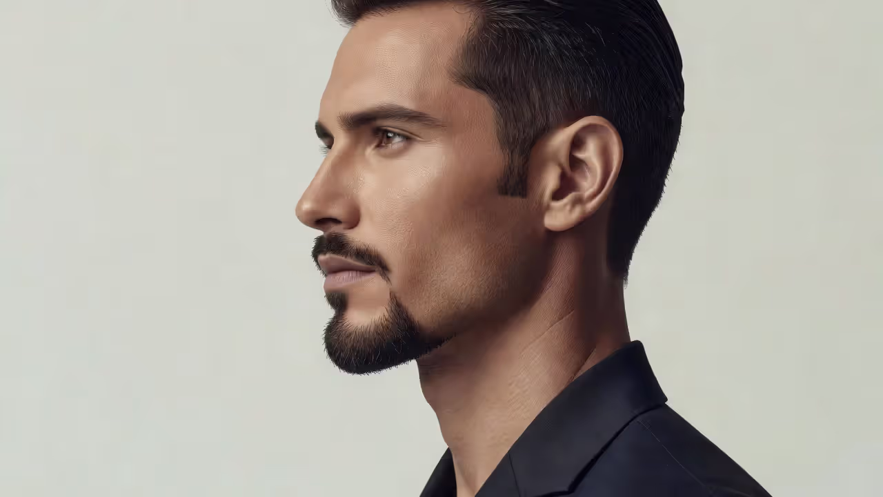 Man wearing a modern goatee and moustache combination with clean lines