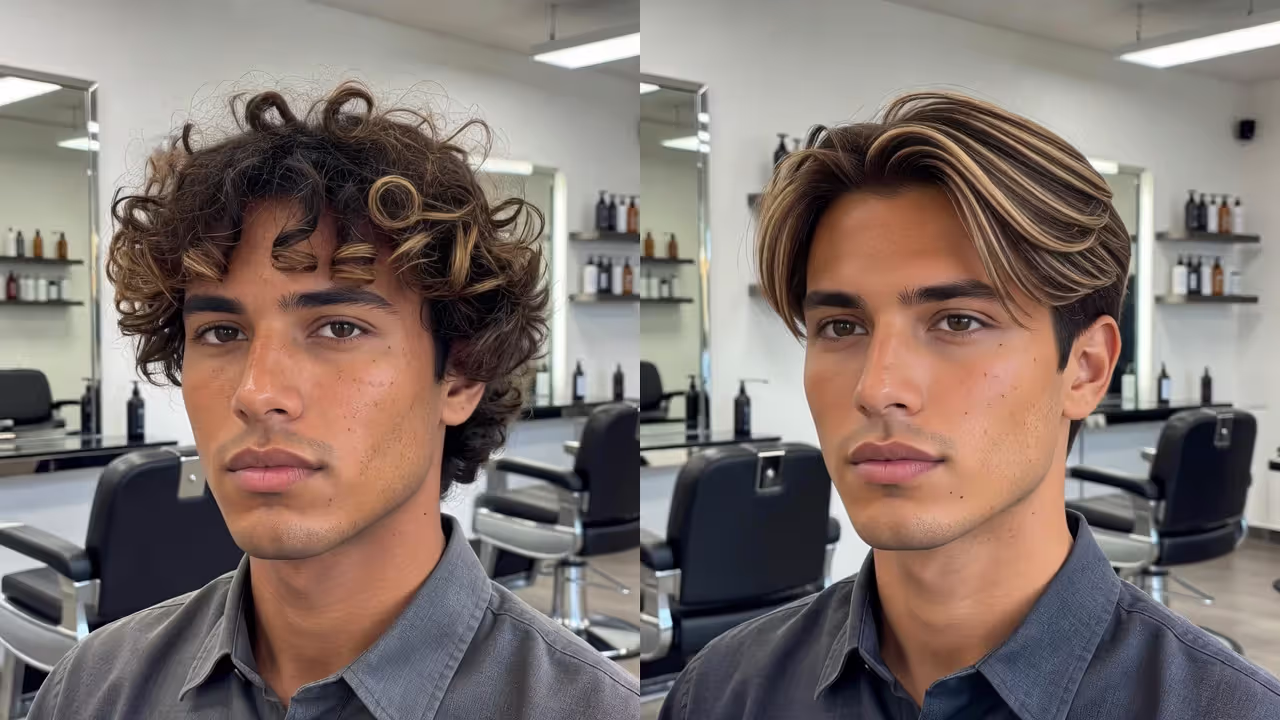 Comparison of balayage on curly versus straight men's hair