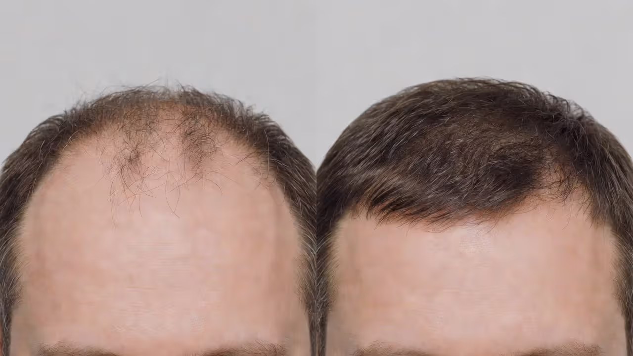 Before and after comparison of hairline restoration results