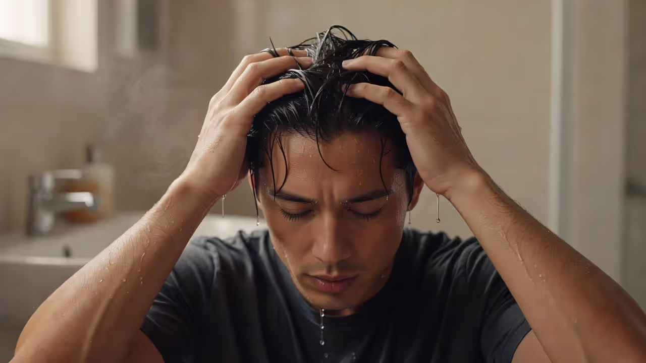 Man performing scalp massage to stimulate hair regrowth