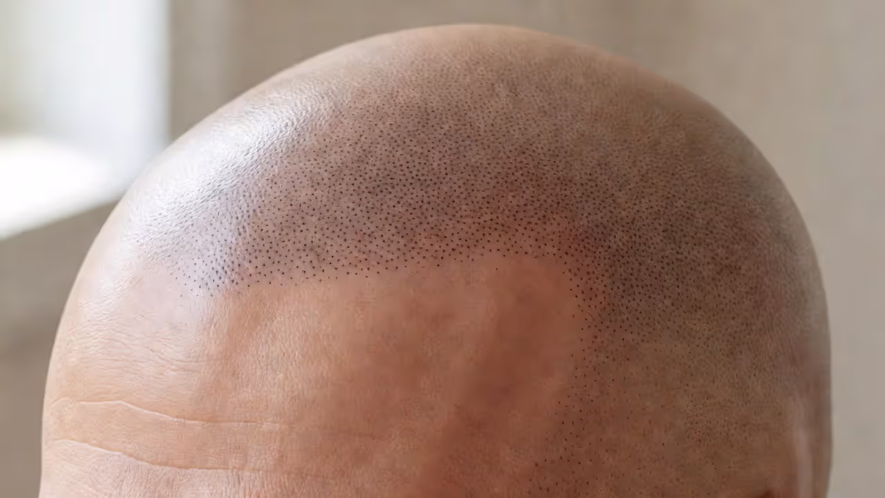 Close-up view of realistic scalp micropigmentation follicle simulation
