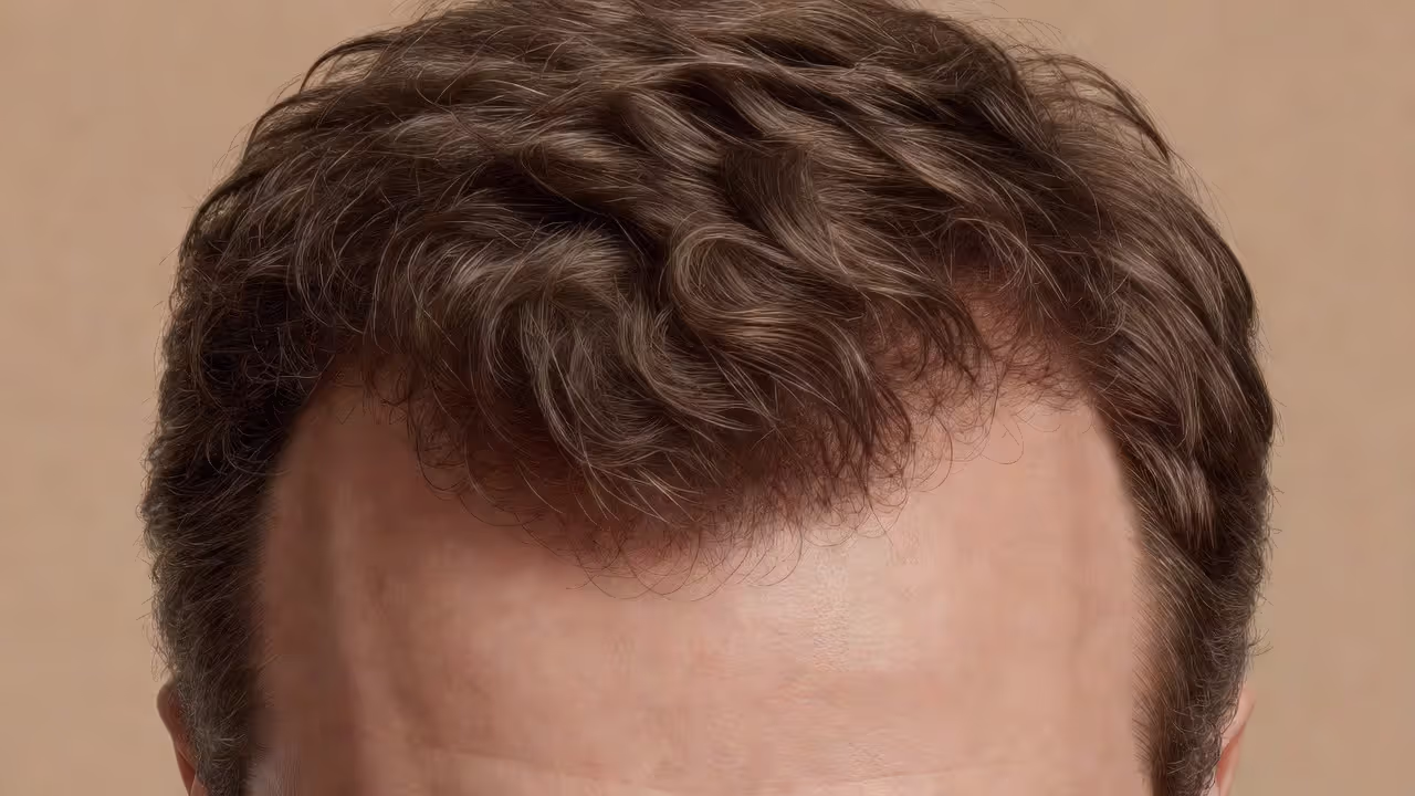 Normal male hairline anatomy showing typical shape and temple areas