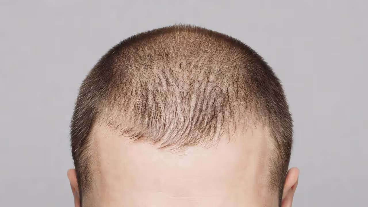 Close-up scalp view showing male hair density for progress tracking