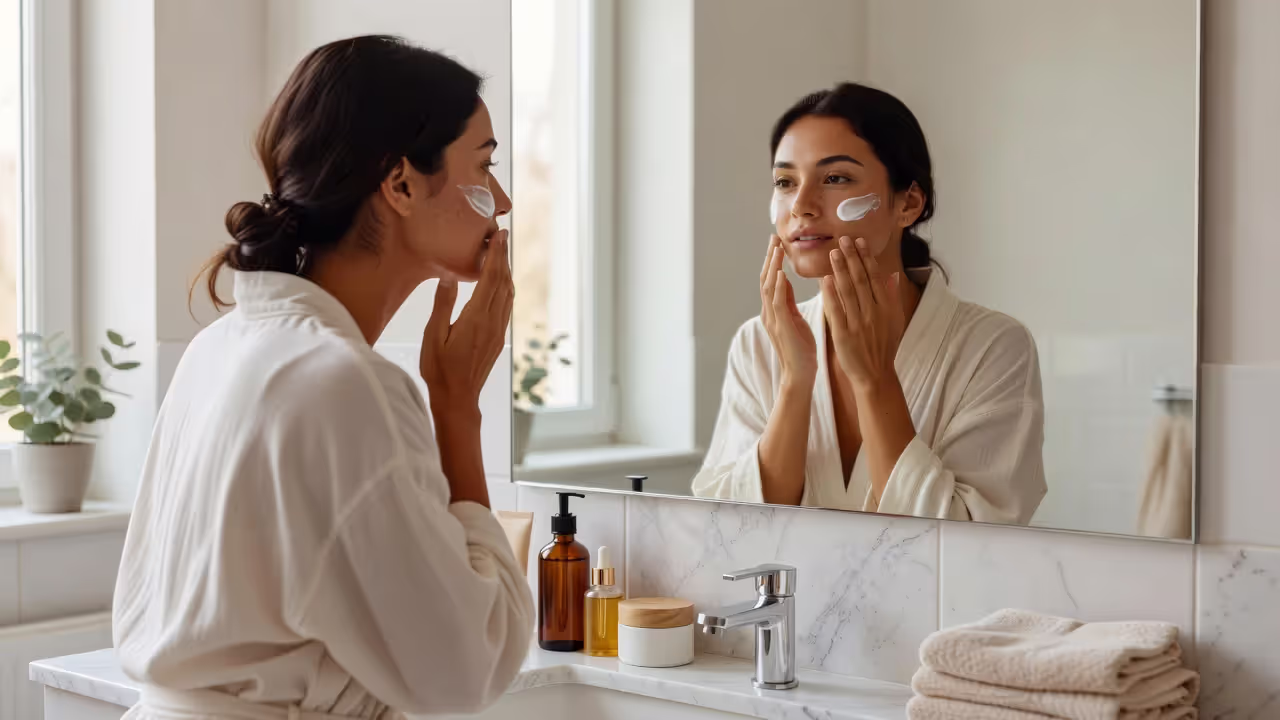Woman following a skincare routine for hormonal acne