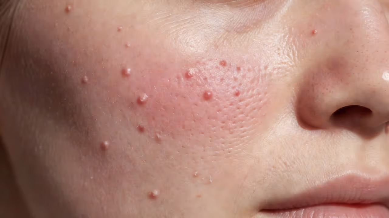 Skin during the tretinoin purging stage showing temporary breakouts and texture