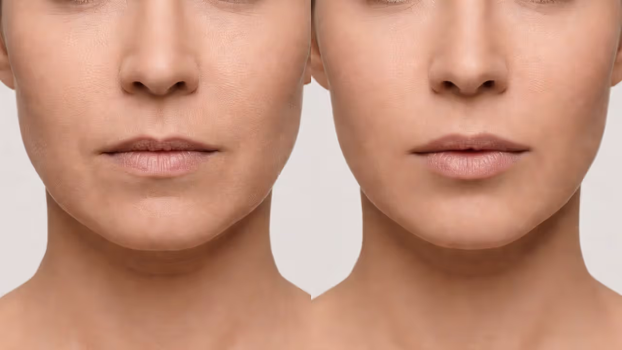 Before and after comparison showing jaw slimming results from masseter Botox treatment