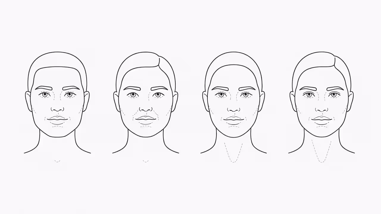 Illustration showing different face types and how masseter Botox affects jaw shape in each case