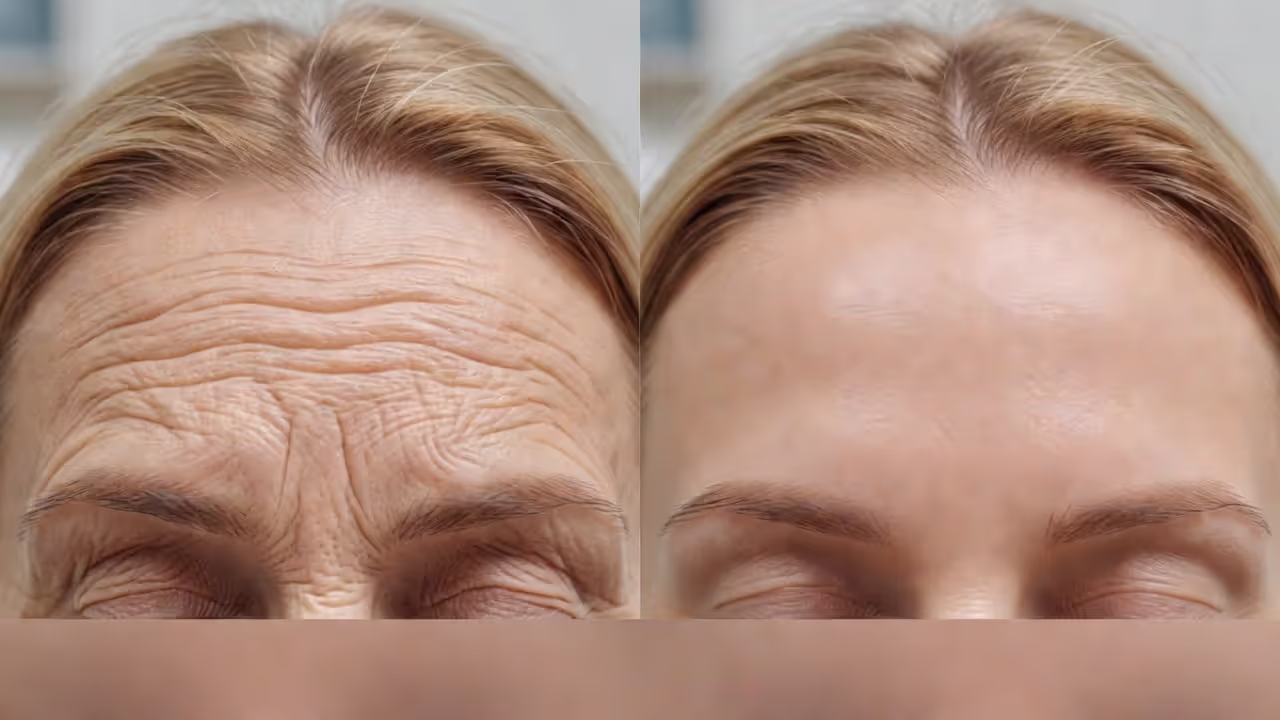 Before and after forehead Botox comparison showing wrinkle reduction