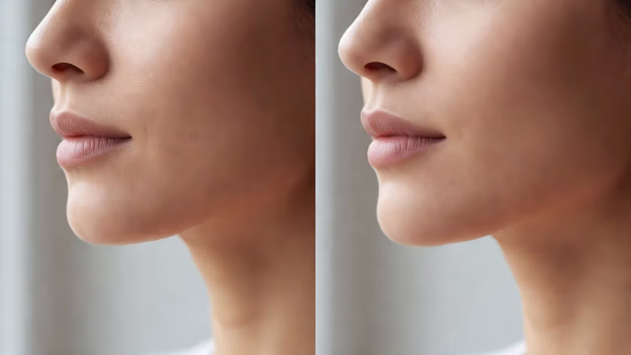 Before and after chin Botox showing smoother chin texture and refined lower face