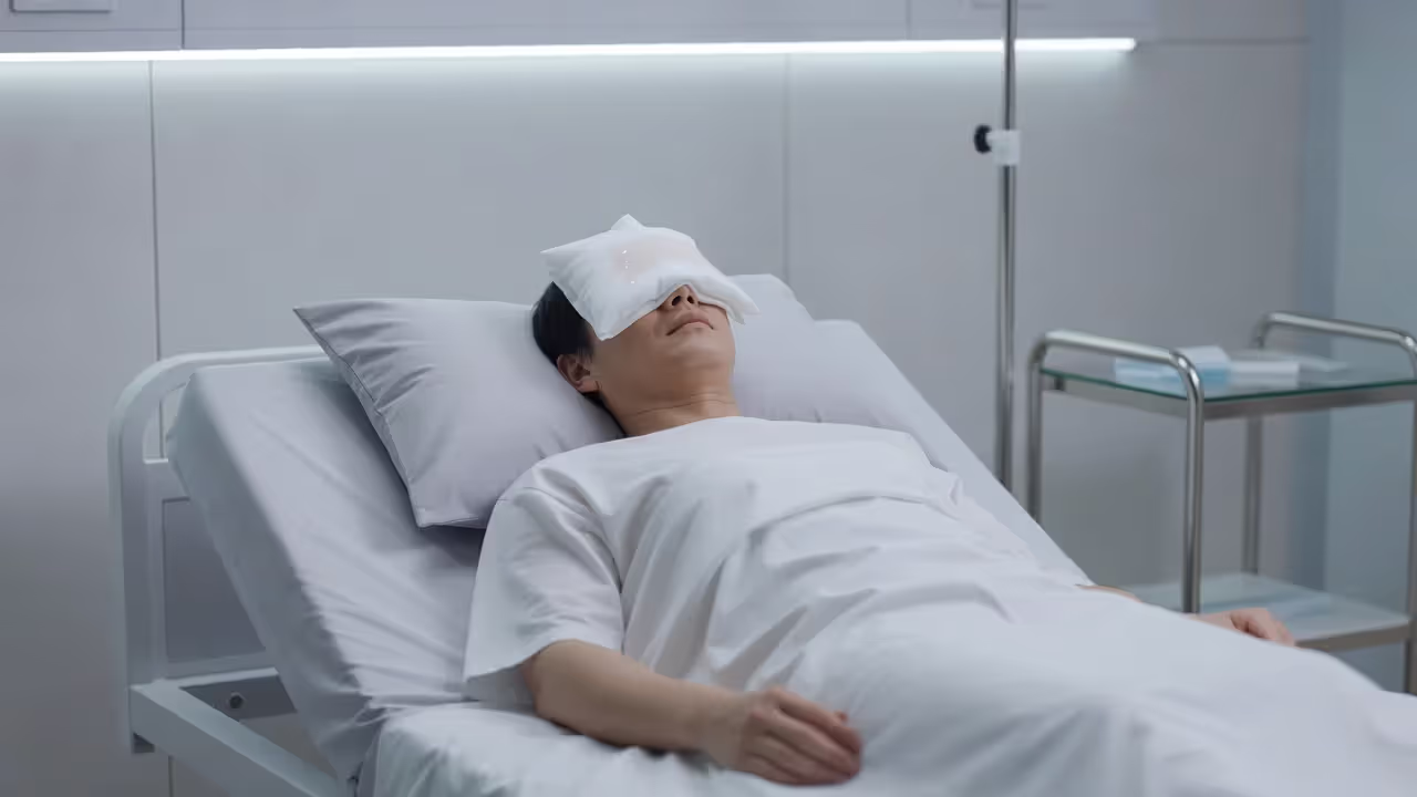 Patient resting during blepharoplasty recovery