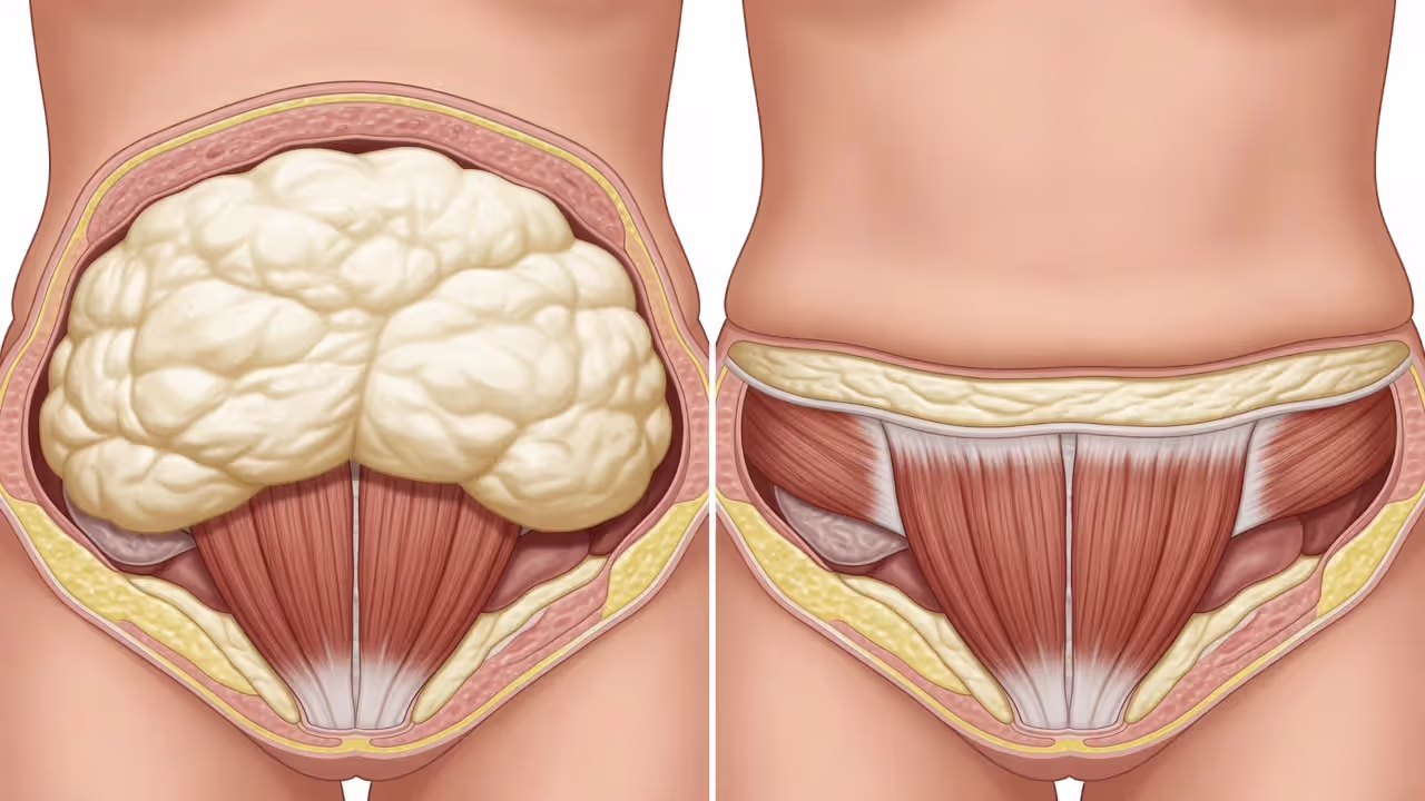 Cross-section illustration showing fat layer reduction after liposuction