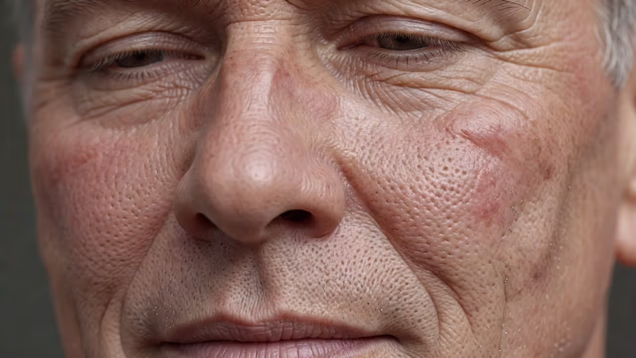 Man's face with visible skin texture issues before microneedling treatment