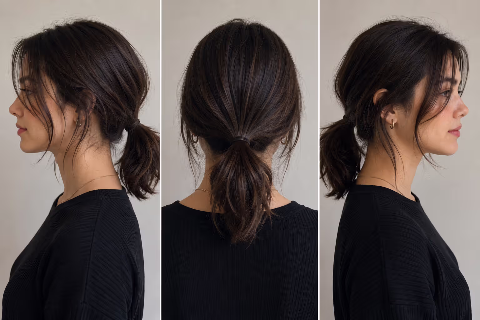 Simple low ponytail hairstyle for shoulder length hair